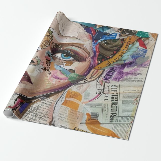 Vintage Scrapbook Collage Face (6) Wrapping Paper (Unrolled)