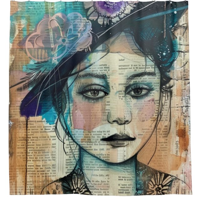 Vintage Scrapbook Collage Face (7) Shower Curtain (Front)