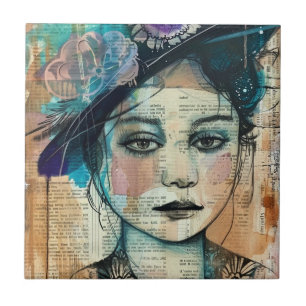 Vintage Scrapbook Collage Face (7) Tile
