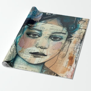 Vintage Scrapbook Collage Face (7) Wrapping Paper