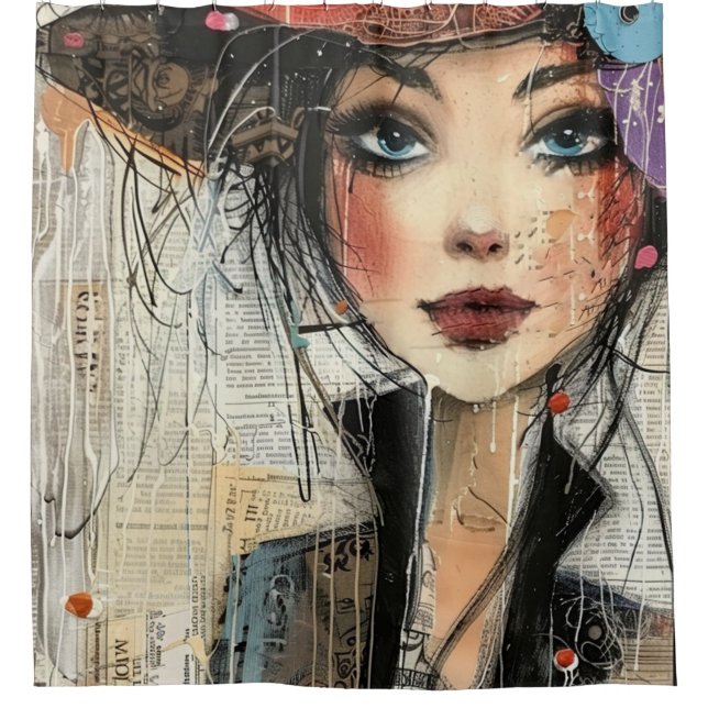 Vintage Scrapbook Collage Face (8) Shower Curtain (Front)