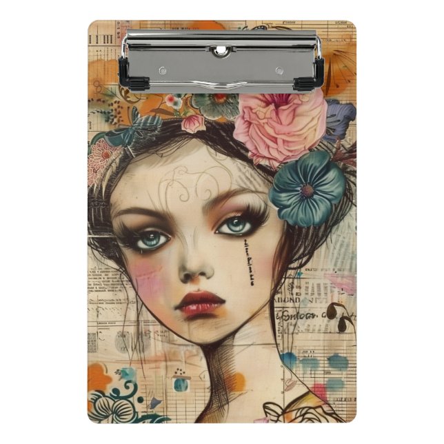 Vintage Scrapbook Collage Face (9) Mini Clipboard (Front)