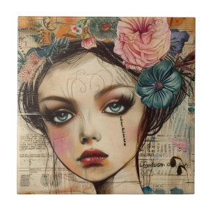 Vintage Scrapbook Collage Face (9) Tile