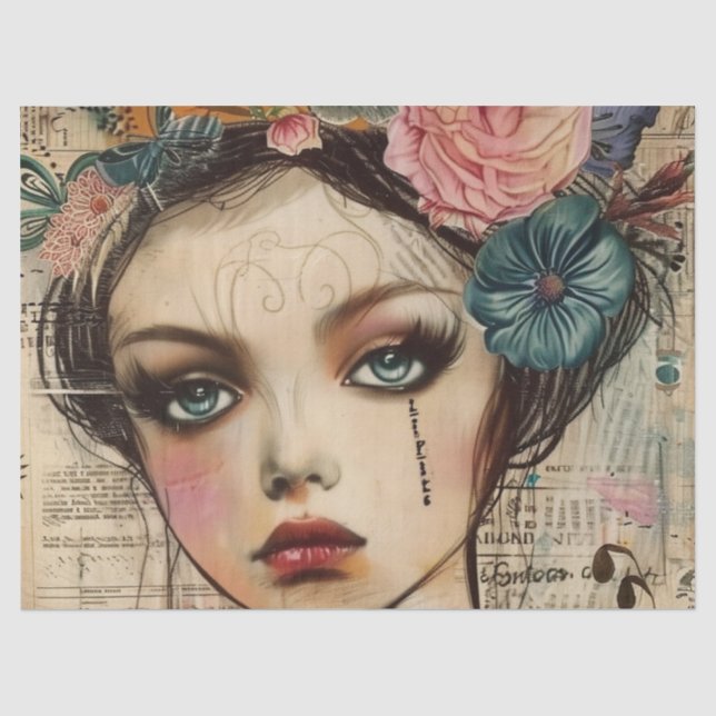Vintage Scrapbook Collage Face (9) Tissue Paper (Front)