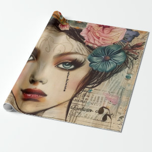 Vintage Scrapbook Collage Face (9) Wrapping Paper