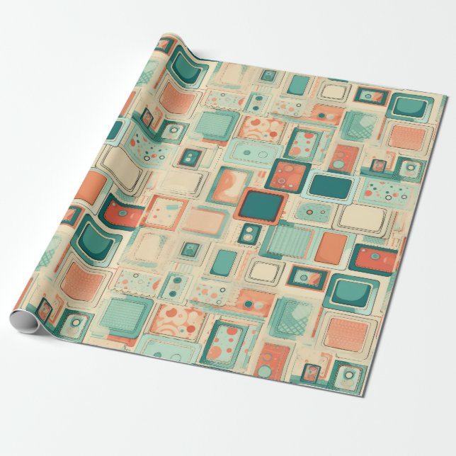Vintage Scrapbook Pattern Wrapping Paper (Unrolled)