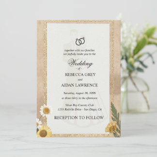Vintage Scrapbook Wedding Invite Pressed Flowers