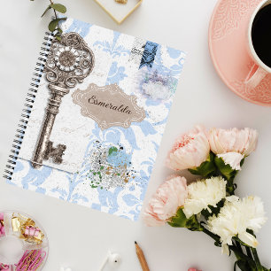 Vintage Scrapbooking Style Soft Blue Spiral Notebook