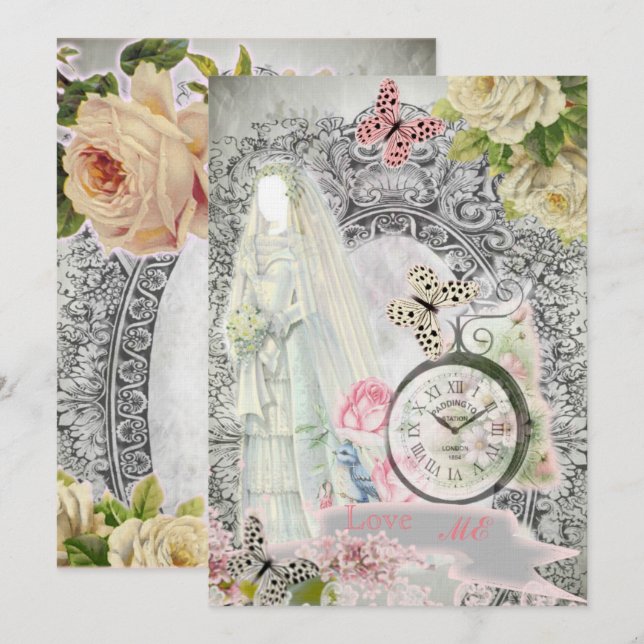 Vintage scrapbooking wedding invitation (Front/Back)