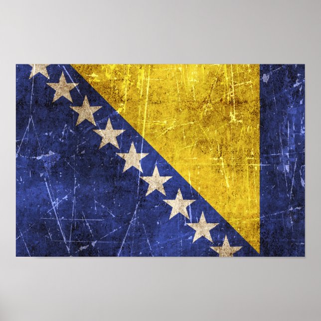 Vintage Scratched Flag of Bosnia-Herzegovina Poster (Front)