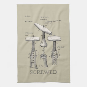 Vintage Screwed Corkscrews Bar towel
