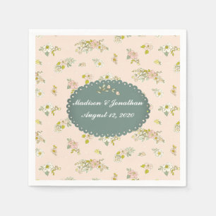 Vintage Script Blush Pink Floral Wedding Napkin
