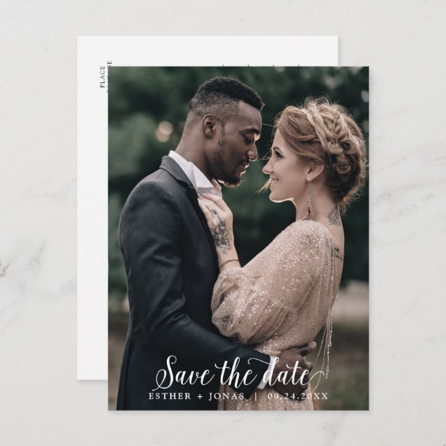 Vintage Script Dark Photo Template Save the Date (Front/Back)