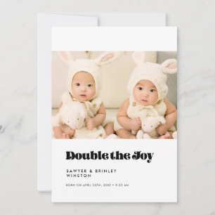 Vintage script Double the joy twins photo Announcement