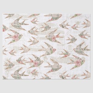 Vintage Script Ephemera Watercolor Floral Swallows Tissue Paper