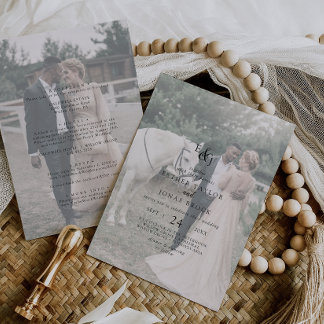 Vintage Script Faded Photo Front and Back Wedding Invitation