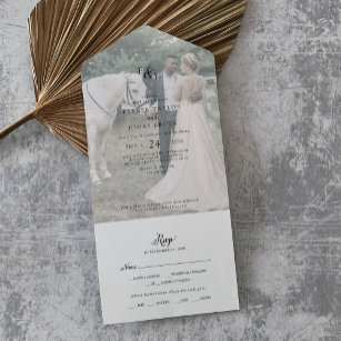 Vintage Script Faded Photo Wedding All In One Invitation