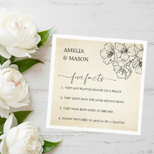 Vintage Script Floral Fun Facts Wedding Napkin