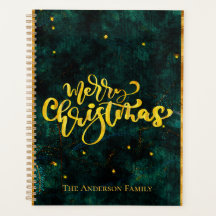 Vintage Script Green and Gold Merry Christmas