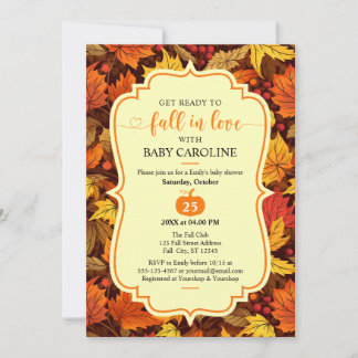 Vintage Script Maple Leaves Fall Baby Shower  Invitation