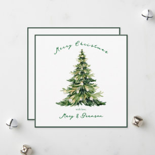 Vintage Script Non Photo Green Christmas Tree      Holiday Card
