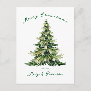 Vintage Script Non Photo Green Christmas Tree      Holiday Postcard