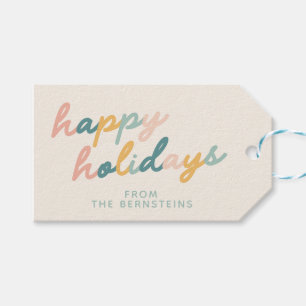 Vintage Script Pastel Happy Holidays Personalised Gift Tags