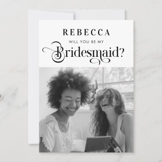 Vintage Script & Photo Retro Bridesmaid Proposal Announcement (Front)