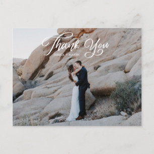 Vintage Script Photo Wedding Thank You Postcard