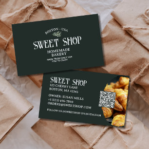 Vintage Script QR Code Pastry Bakery Business Card