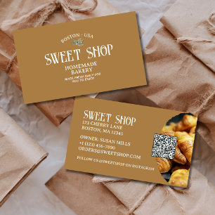 Vintage Script QR Code Pastry Bakery Business Card