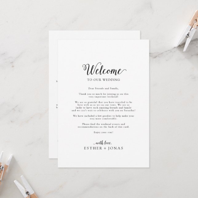 Vintage Script Wedding Welcome Letter & Itinerary (Front/Back In Situ)