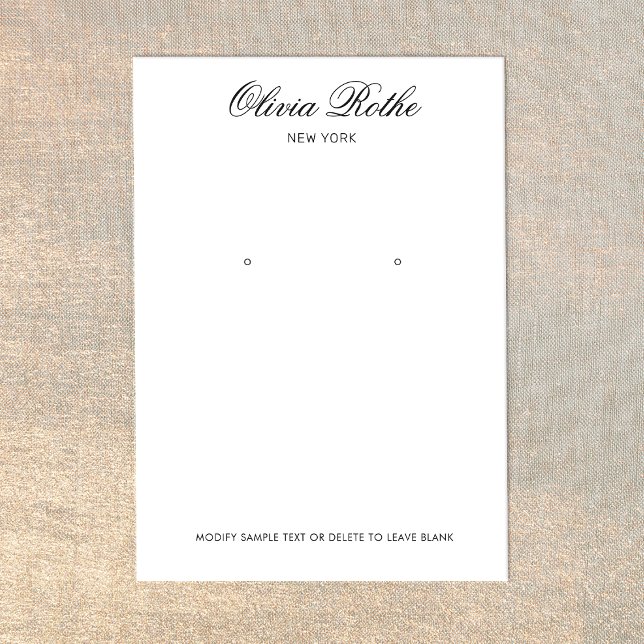 Vintage Script White  Earring Display Card (Creator Uploaded)
