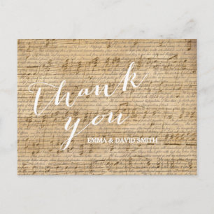 Vintage Scripts & Music Sheet Wedding Thank You Postcard