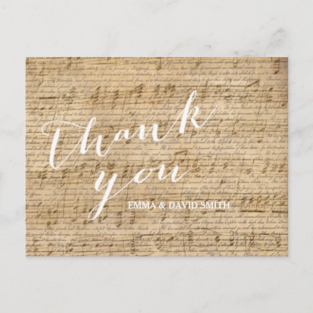 Vintage Scripts & Music Sheet Wedding Thank You Postcard (Front)