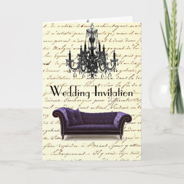 vintage scripts paris chandelier wedding invitation (Front)