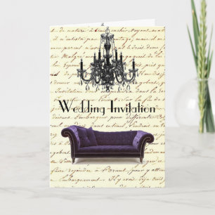 vintage scripts paris chandelier wedding invitation