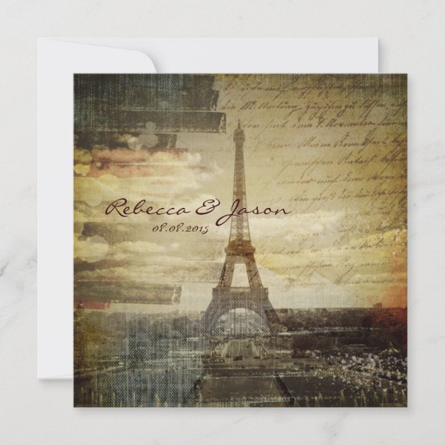vintage scripts Paris Eiffel Tower Wedding Invitation (Front)