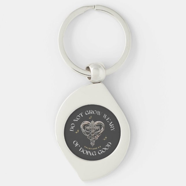 Vintage Scripture Celtic Cross in Heart Key Ring (Front)