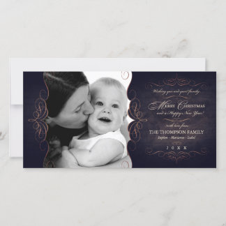 Vintage Scroll Chalkboard Christmas photo card