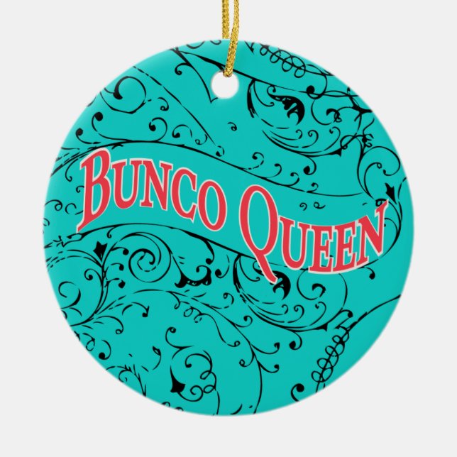 Vintage Scroll Design Bunco Queen Ceramic Tree Decoration (Front)