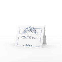 Vintage scroll design wedding thank you card-navy