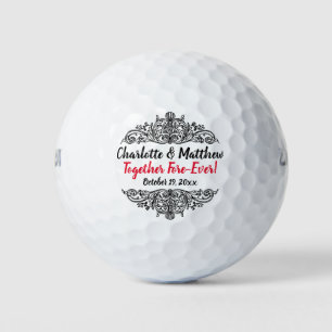 Vintage Scroll Elegant Black White Wedding Favour Golf Balls