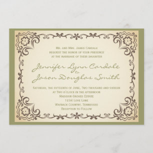 Vintage Scroll Frame Sage Wedding Invitations