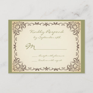 Vintage Scroll Frame Sage Wedding RSVP Cards