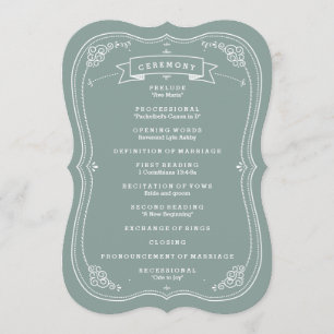 Vintage Scroll in Green Wedding Program Programme
