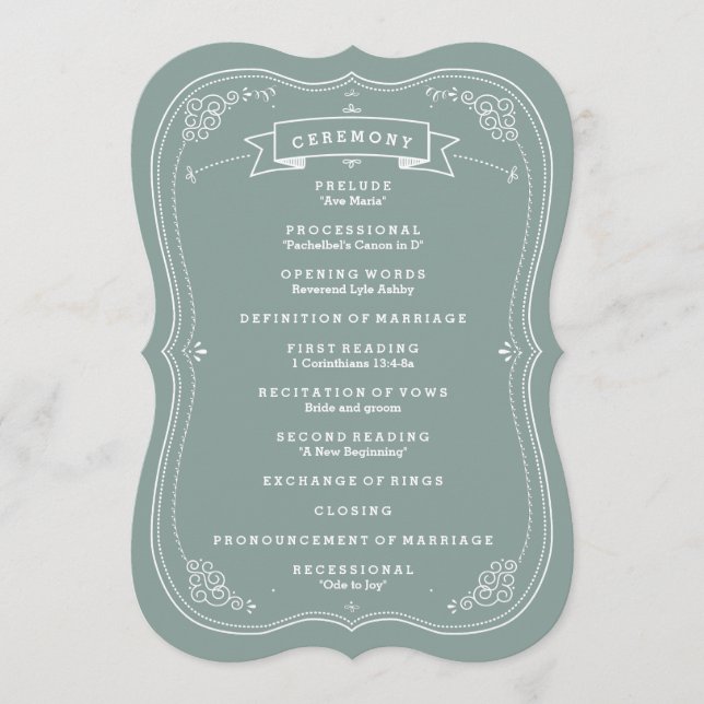 Vintage Scroll in Green Wedding Program Programme (Front)