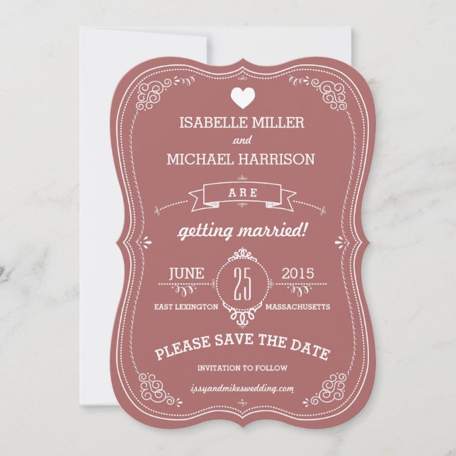 Vintage Scroll in Green Wedding Save the Date (Front)