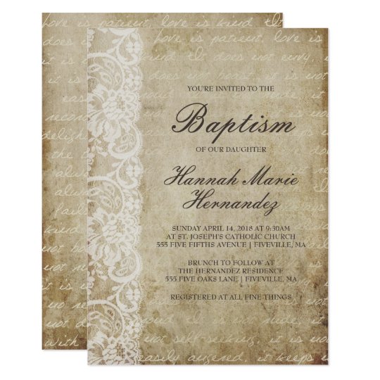 Vintage Scroll Lace Baptism Invitation