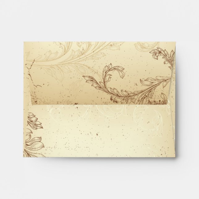 Vintage scroll leaf brown, beige wedding envelope (Back (Top Flap))